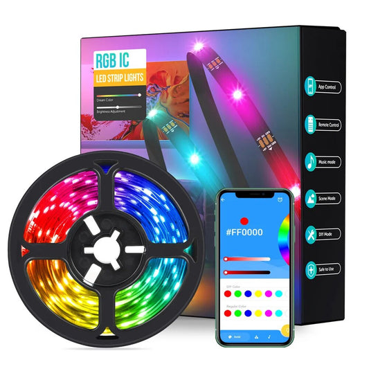 WS2812B LED Lights Kit Bluetooth App Music WS2812 Strip Light Dream Color Addressable for Room Kitchen TV Backlight 1M-20M DC5V