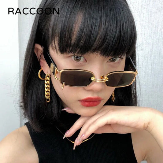 Unisex Rectangular Hip Hop Sunglasses Vintage Metal Square Luxury Sun Glasses Men Women Rectangle Uv400 Brand Designer Eyewear