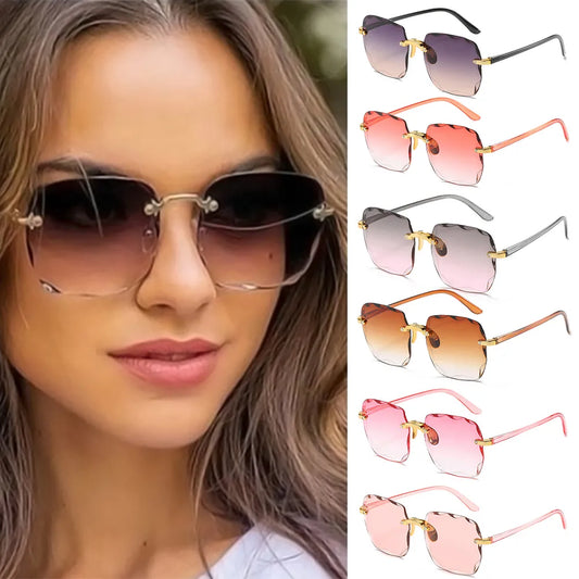 UV400 Protection Square Rimless Sunglasses for Women Tinted Frameless Eyewear Summer Vintage Transparent Gradient Sun Glasses