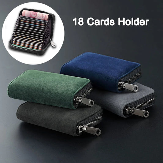 Frosted Leather Multi-Card Slot Cards Holders Wallets High-End Women Men Business Credit ID Card Organizer Zipper Coin Pouch